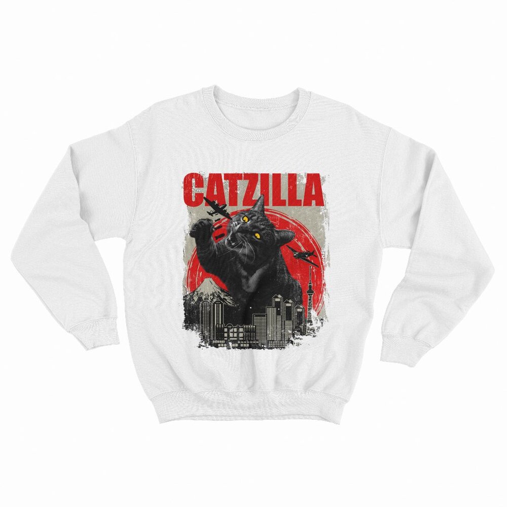 Catzilla - Funny Cat Lover Kitten Kitty White Sweatshirt